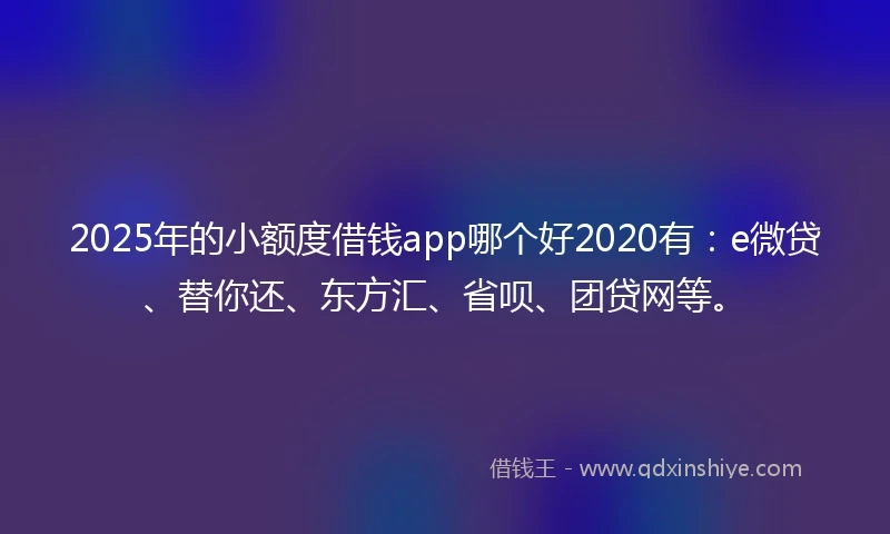 2025年的小额度借钱app哪个好2020有：e微贷、替你还、东方汇、省呗、团贷网等。