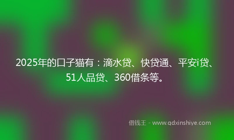 2025年的口子猫有：滴水贷、快贷通、平安i贷、51人品贷、360借条等。