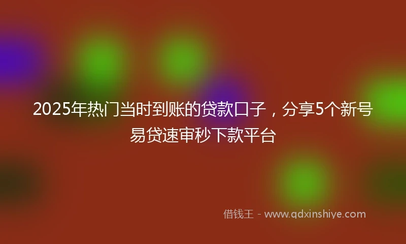 2025年热门当时到账的贷款口子，分享5个新号易贷速审秒下款平台