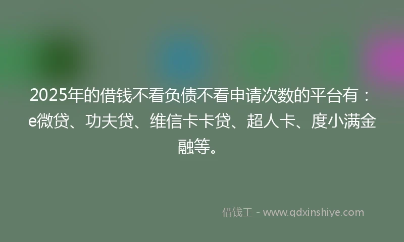 2025年的借钱不看负债不看申请次数的平台有：e微贷、功夫贷、维信卡卡贷、超人卡、度小满金融等。