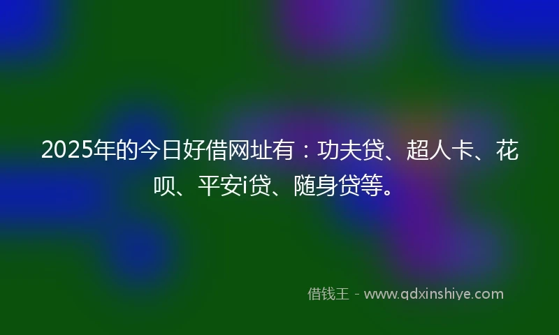 2025年的今日好借网址有：功夫贷、超人卡、花呗、平安i贷、随身贷等。