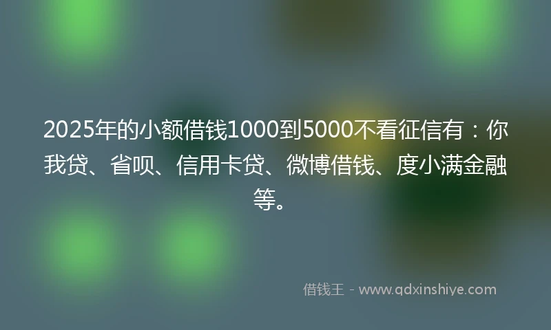 2025年的小额借钱1000到5000不看征信有：你我贷、省呗、信用卡贷、微博借钱、度小满金融等。