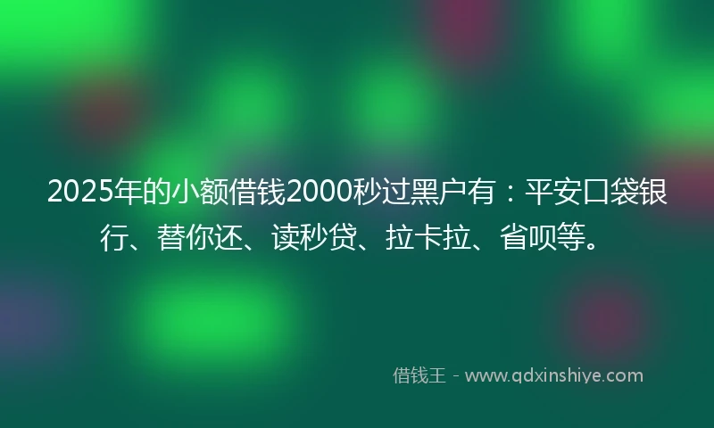 2025年的小额借钱2000秒过黑户有：平安口袋银行、替你还、读秒贷、拉卡拉、省呗等。