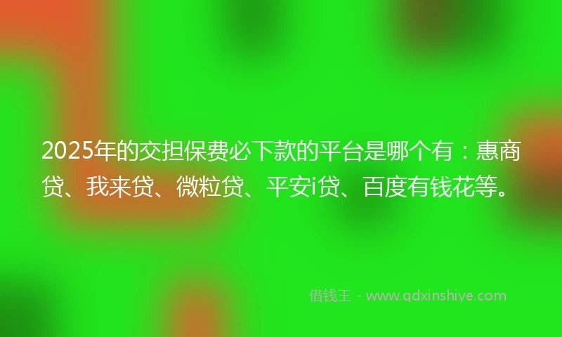 2025年的交担保费必下款的平台是哪个有：惠商贷、我来贷、微粒贷、平安i贷、百度有钱花等。
