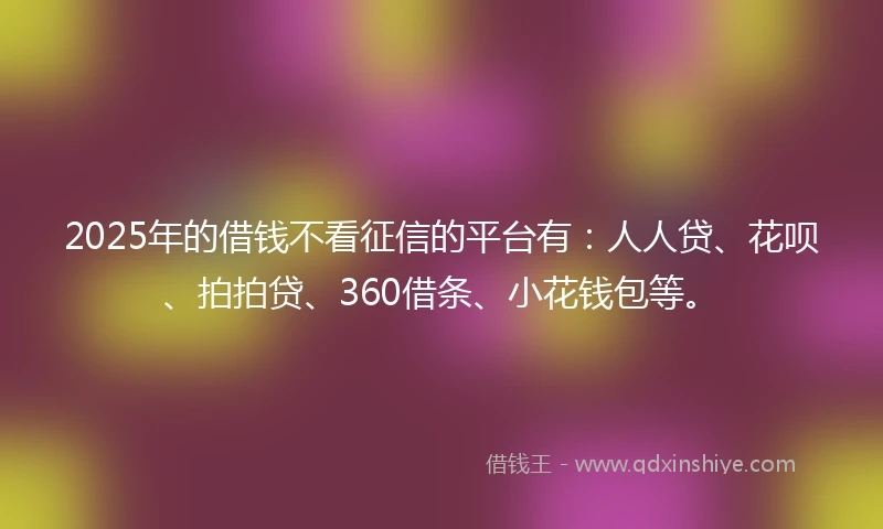 2025年的借钱不看征信的平台有：人人贷、花呗、拍拍贷、360借条、小花钱包等。