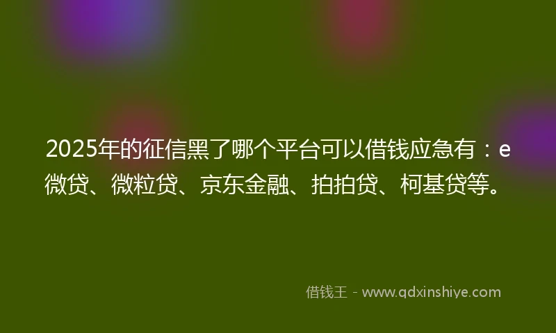 2025年的征信黑了哪个平台可以借钱应急有：e微贷、微粒贷、京东金融、拍拍贷、柯基贷等。