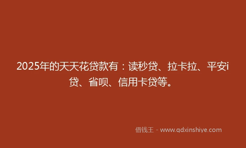 2025年的天天花贷款有：读秒贷、拉卡拉、平安i贷、省呗、信用卡贷等。