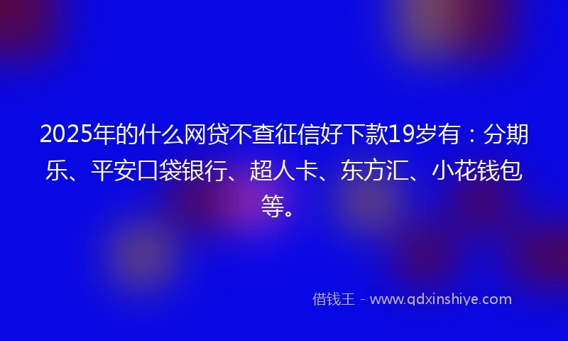 2025年的什么网贷不查征信好下款19岁有：分期乐、平安口袋银行、超人卡、东方汇、小花钱包等。