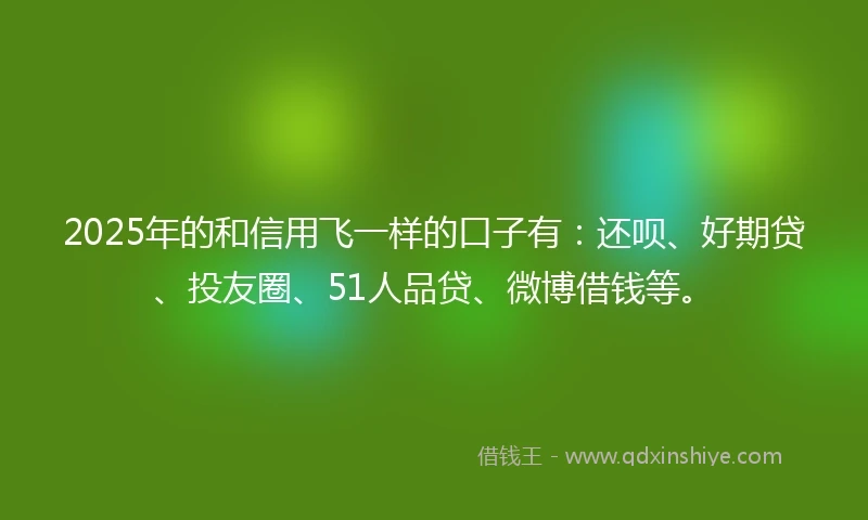 2025年的和信用飞一样的口子有：还呗、好期贷、投友圈、51人品贷、微博借钱等。