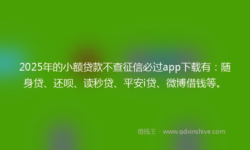 2025年的小额贷款不查征信必过app下载有：随身贷、还呗、读秒贷、平安i贷、微博借钱等。