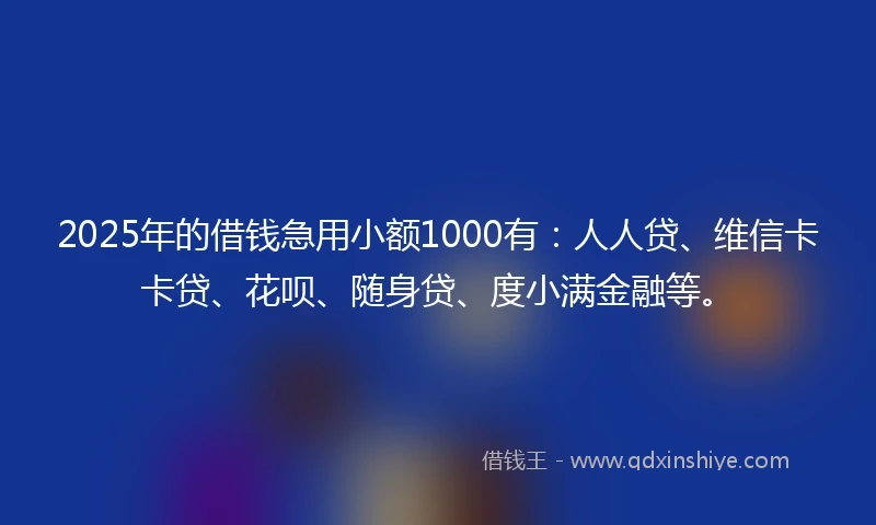 2025年的借钱急用小额1000有：人人贷、维信卡卡贷、花呗、随身贷、度小满金融等。
