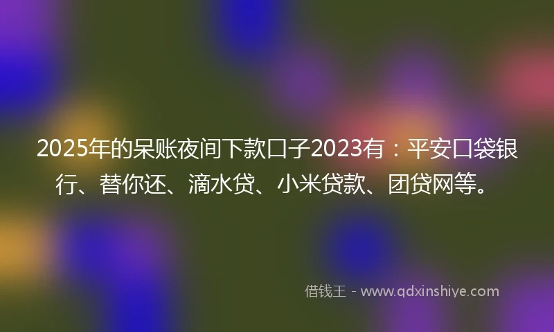 2025年的呆账夜间下款口子2023有：平安口袋银行、替你还、滴水贷、小米贷款、团贷网等。