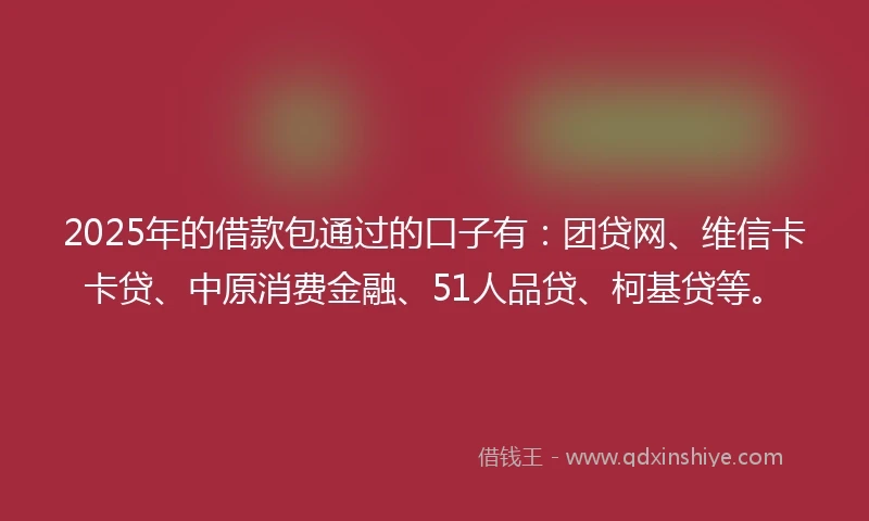 2025年的借款包通过的口子有：团贷网、维信卡卡贷、中原消费金融、51人品贷、柯基贷等。