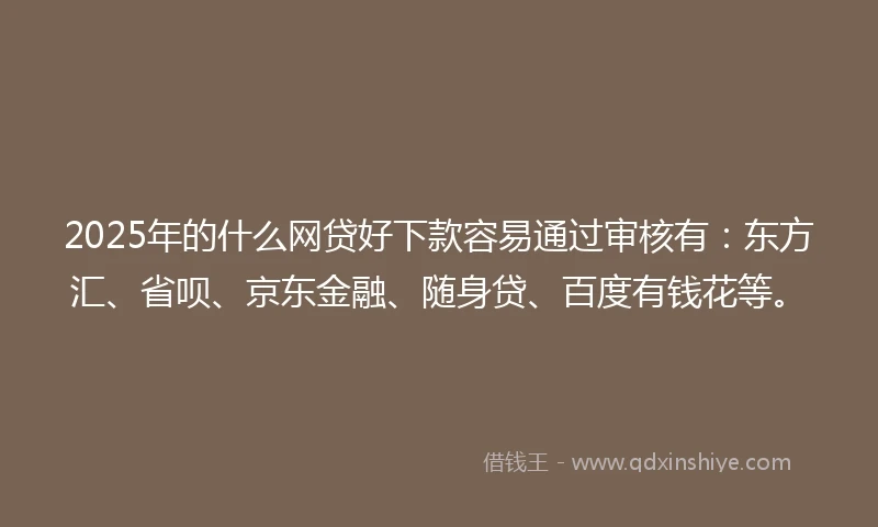 2025年的什么网贷好下款容易通过审核有：东方汇、省呗、京东金融、随身贷、百度有钱花等。