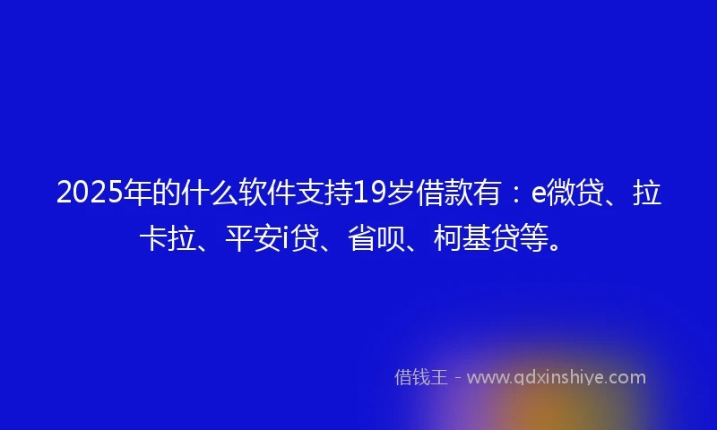2025年的什么软件支持19岁借款有：e微贷、拉卡拉、平安i贷、省呗、柯基贷等。