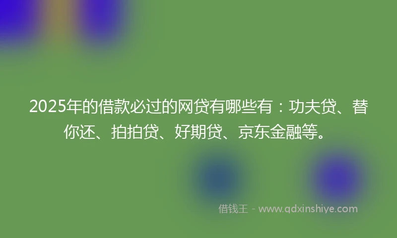 2025年的借款必过的网贷有哪些有：功夫贷、替你还、拍拍贷、好期贷、京东金融等。