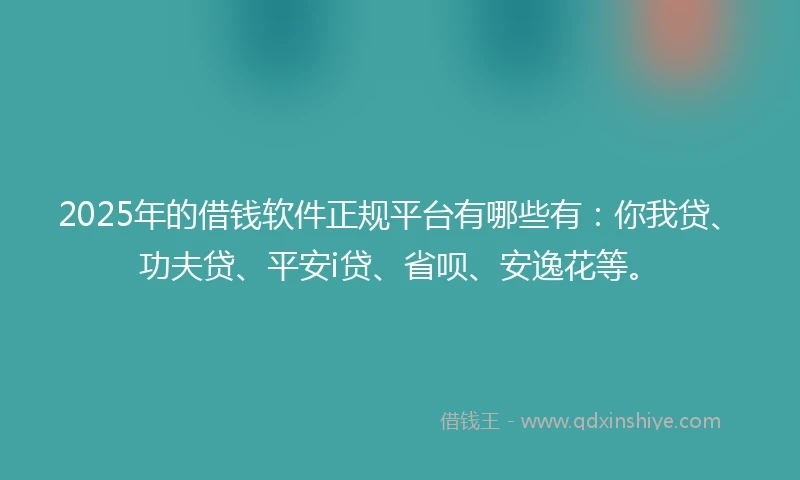 2025年的借钱软件正规平台有哪些有：你我贷、功夫贷、平安i贷、省呗、安逸花等。