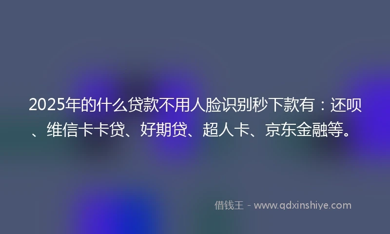 2025年的什么贷款不用人脸识别秒下款有：还呗、维信卡卡贷、好期贷、超人卡、京东金融等。