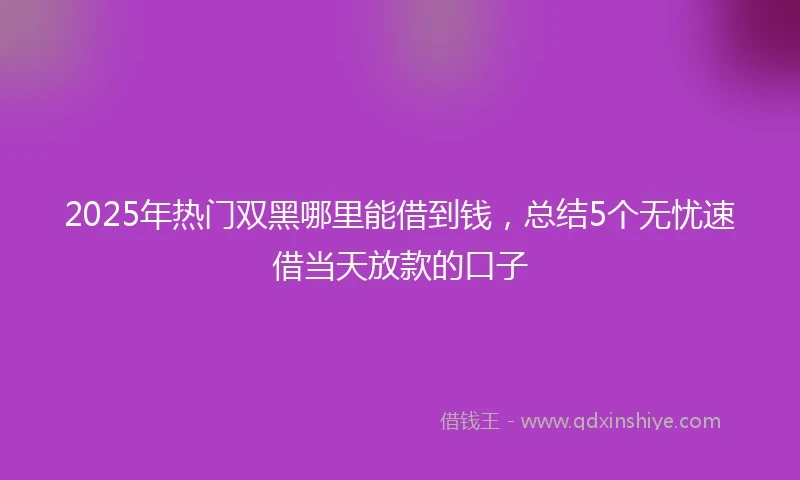 2025年热门双黑哪里能借到钱，总结5个无忧速借当天放款的口子