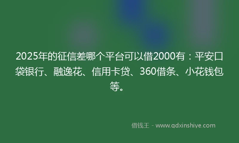 2025年的征信差哪个平台可以借2000有：平安口袋银行、融逸花、信用卡贷、360借条、小花钱包等。