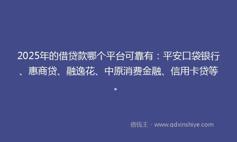 2025年的借贷款哪个平台可靠有：平安口袋银行、惠商贷、融逸花、中原消费金融、信用卡贷等。