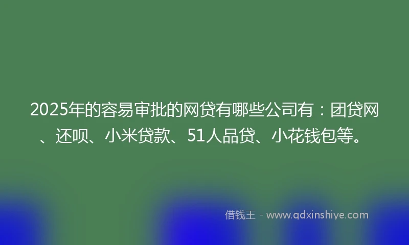 2025年的容易审批的网贷有哪些公司有：团贷网、还呗、小米贷款、51人品贷、小花钱包等。