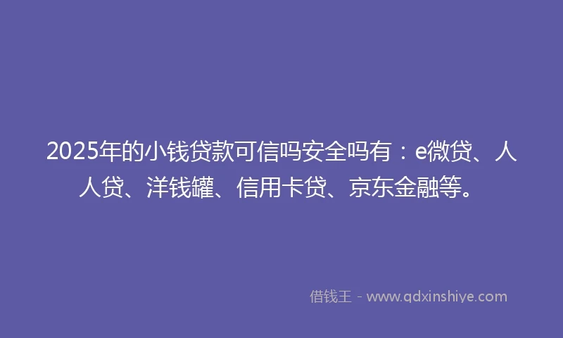2025年的小钱贷款可信吗安全吗有：e微贷、人人贷、洋钱罐、信用卡贷、京东金融等。