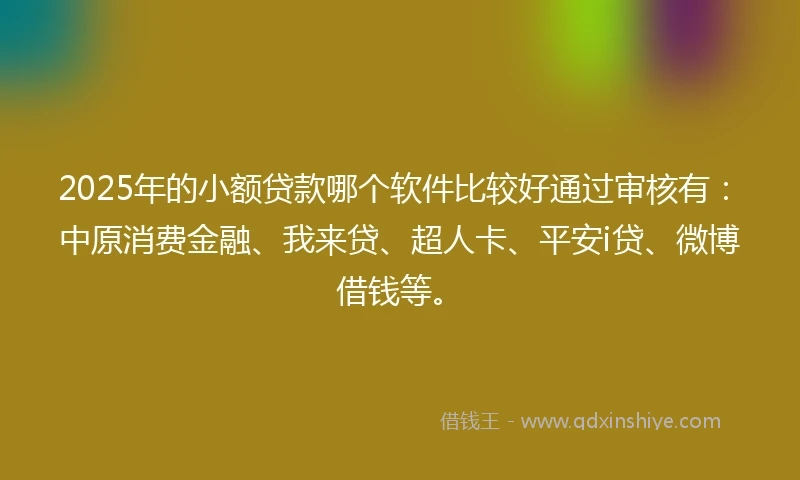 2025年的小额贷款哪个软件比较好通过审核有：中原消费金融、我来贷、超人卡、平安i贷、微博借钱等。