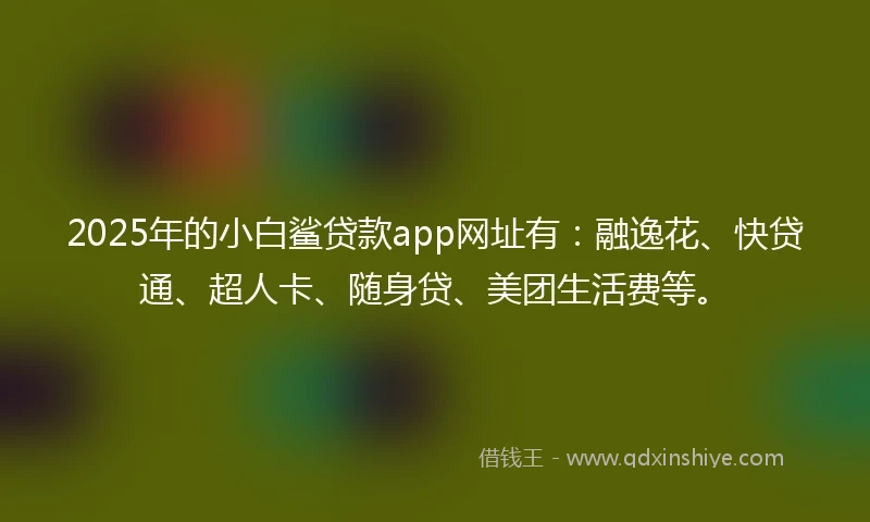2025年的小白鲨贷款app网址有：融逸花、快贷通、超人卡、随身贷、美团生活费等。
