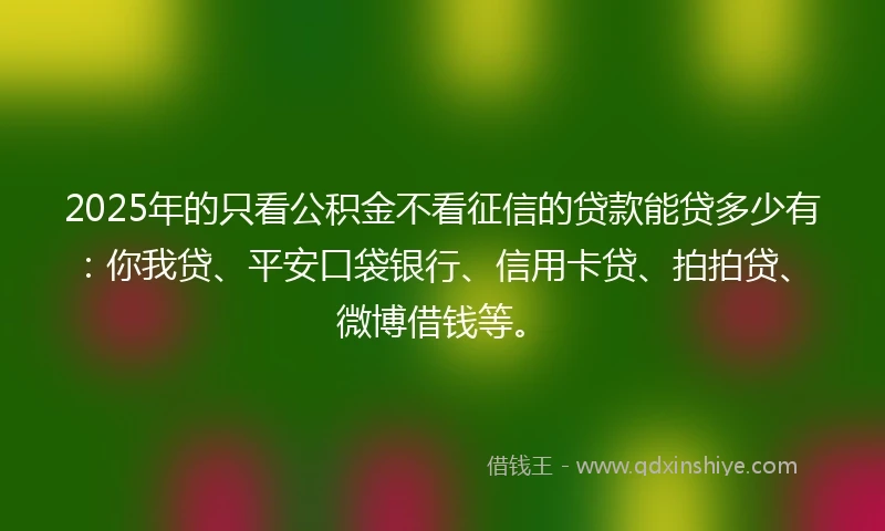 2025年的只看公积金不看征信的贷款能贷多少有：你我贷、平安口袋银行、信用卡贷、拍拍贷、微博借钱等。