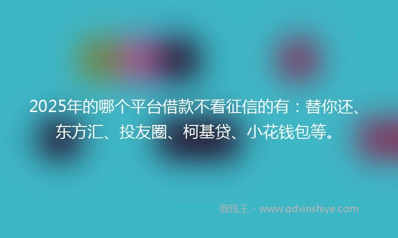 2025年的哪个平台借款不看征信的有:替你还、东方汇、投友圈、柯基贷、小花钱包等。