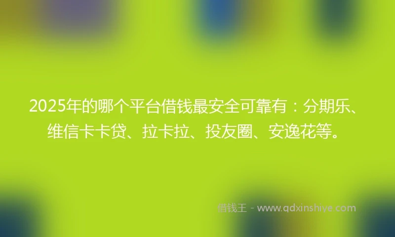 2025年的哪个平台借钱最安全可靠有：分期乐、维信卡卡贷、拉卡拉、投友圈、安逸花等。