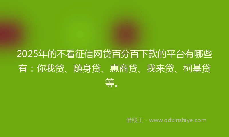 2025年的不看征信网贷百分百下款的平台有哪些有：你我贷、随身贷、惠商贷、我来贷、柯基贷等。