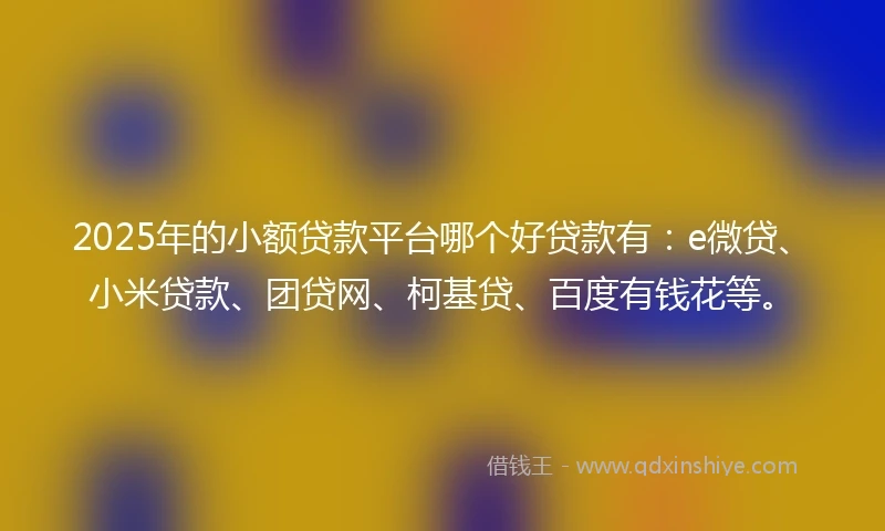 2025年的小额贷款平台哪个好贷款有：e微贷、小米贷款、团贷网、柯基贷、百度有钱花等。