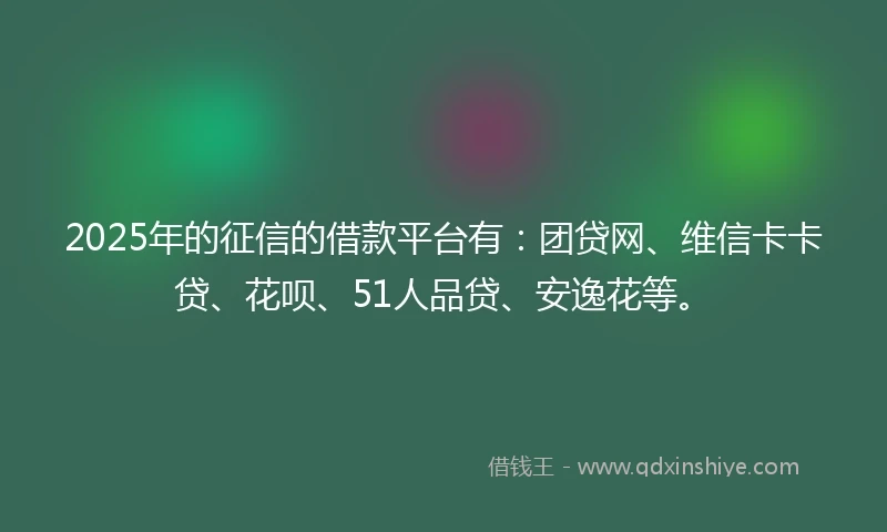 2025年的征信的借款平台有：团贷网、维信卡卡贷、花呗、51人品贷、安逸花等。