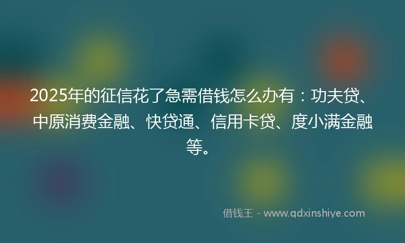 2025年的征信花了急需借钱怎么办有：功夫贷、中原消费金融、快贷通、信用卡贷、度小满金融等。