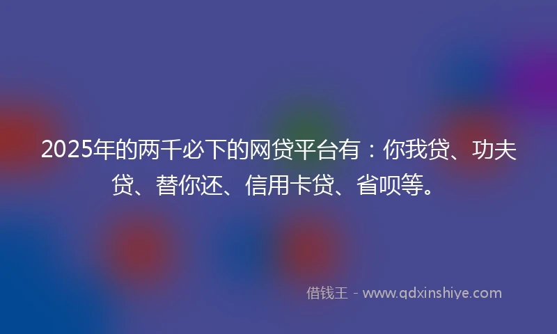 2025年的两千必下的网贷平台有：你我贷、功夫贷、替你还、信用卡贷、省呗等。