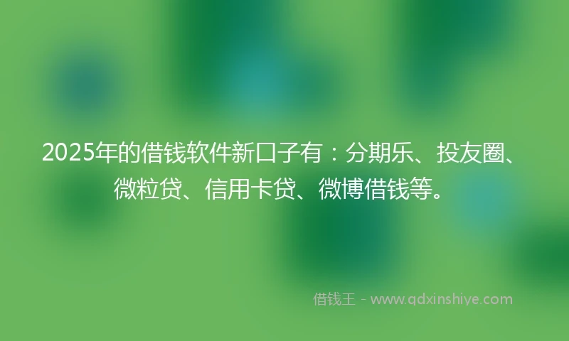2025年的借钱软件新口子有：分期乐、投友圈、微粒贷、信用卡贷、微博借钱等。