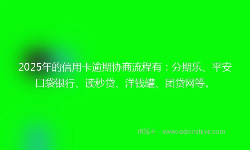 2025年的信用卡逾期协商流程有：分期乐、平安口袋银行、读秒贷、洋钱罐、团贷网等。