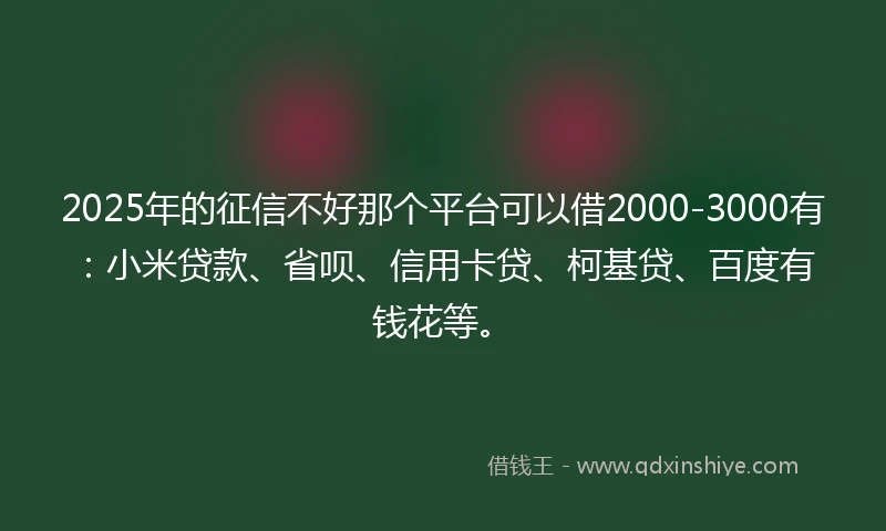 2025年的征信不好那个平台可以借2000-3000有：小米贷款、省呗、信用卡贷、柯基贷、百度有钱花等。