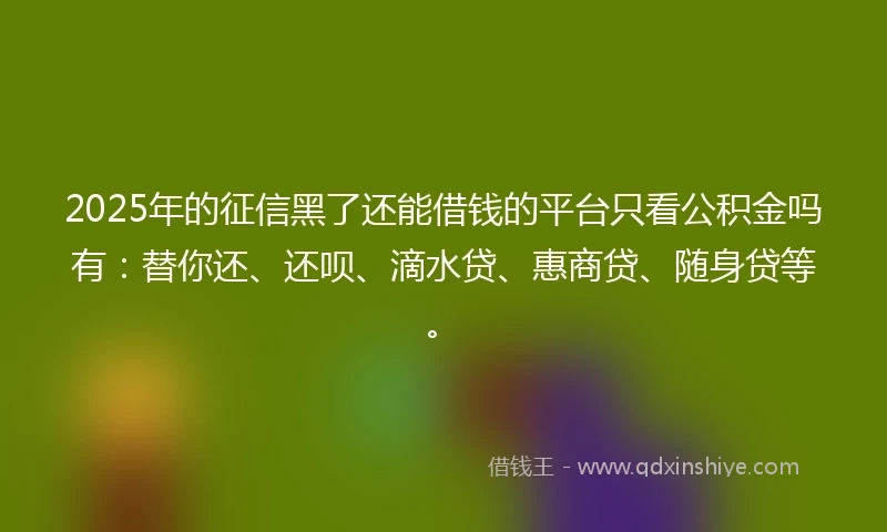 2025年的征信黑了还能借钱的平台只看公积金吗有：替你还、还呗、滴水贷、惠商贷、随身贷等。