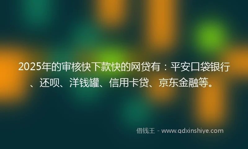 2025年的审核快下款快的网贷有：平安口袋银行、还呗、洋钱罐、信用卡贷、京东金融等。