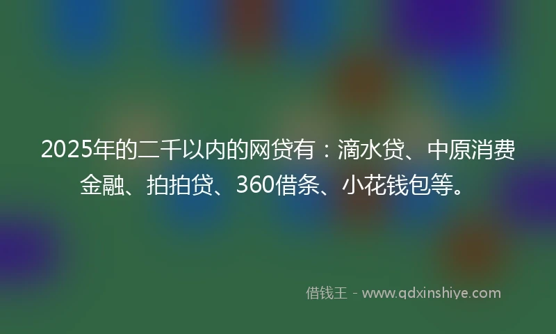 2025年的二千以内的网贷有：滴水贷、中原消费金融、拍拍贷、360借条、小花钱包等。
