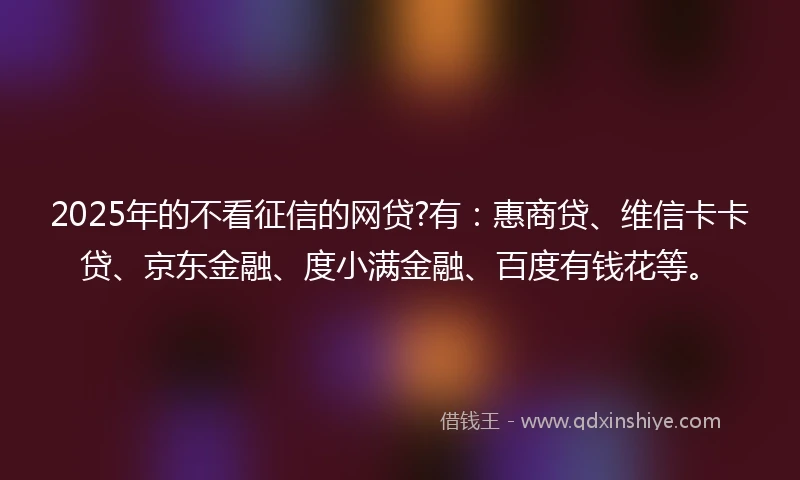 2025年的不看征信的网贷?有：惠商贷、维信卡卡贷、京东金融、度小满金融、百度有钱花等。