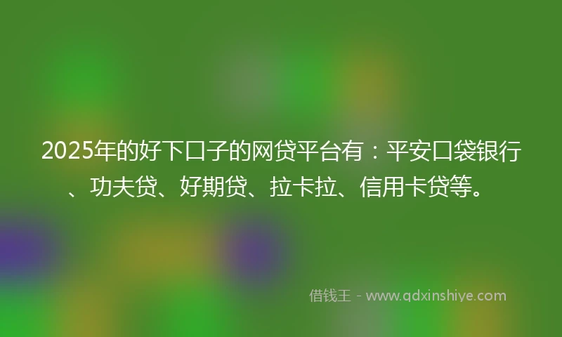 2025年的好下口子的网贷平台有：平安口袋银行、功夫贷、好期贷、拉卡拉、信用卡贷等。