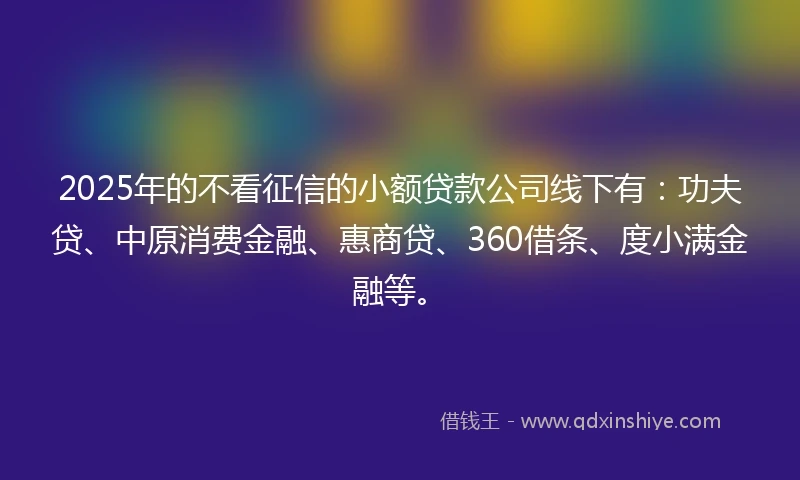 2025年的不看征信的小额贷款公司线下有：功夫贷、中原消费金融、惠商贷、360借条、度小满金融等。