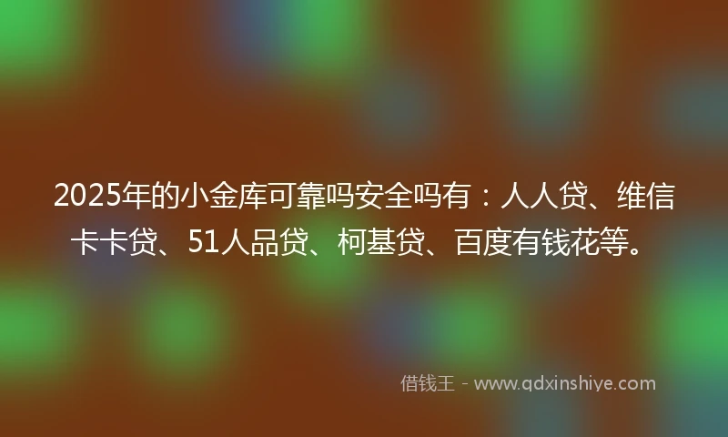 2025年的小金库可靠吗安全吗有：人人贷、维信卡卡贷、51人品贷、柯基贷、百度有钱花等。