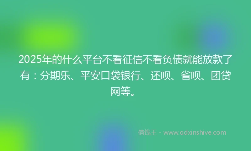 2025年的什么平台不看征信不看负债就能放款了有：分期乐、平安口袋银行、还呗、省呗、团贷网等。