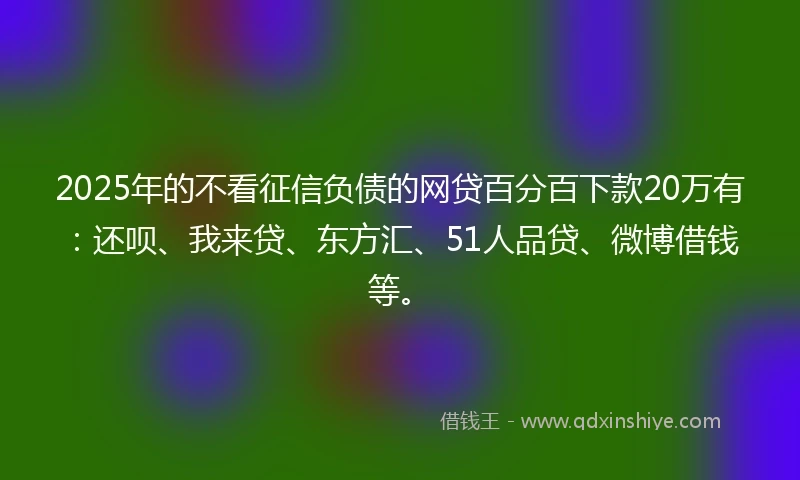 2025年的不看征信负债的网贷百分百下款20万有：还呗、我来贷、东方汇、51人品贷、微博借钱等。