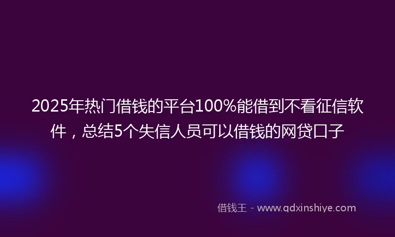 2025年热门借钱的平台100%能借到不看征信软件，总结5个失信人员可以借钱的网贷口子